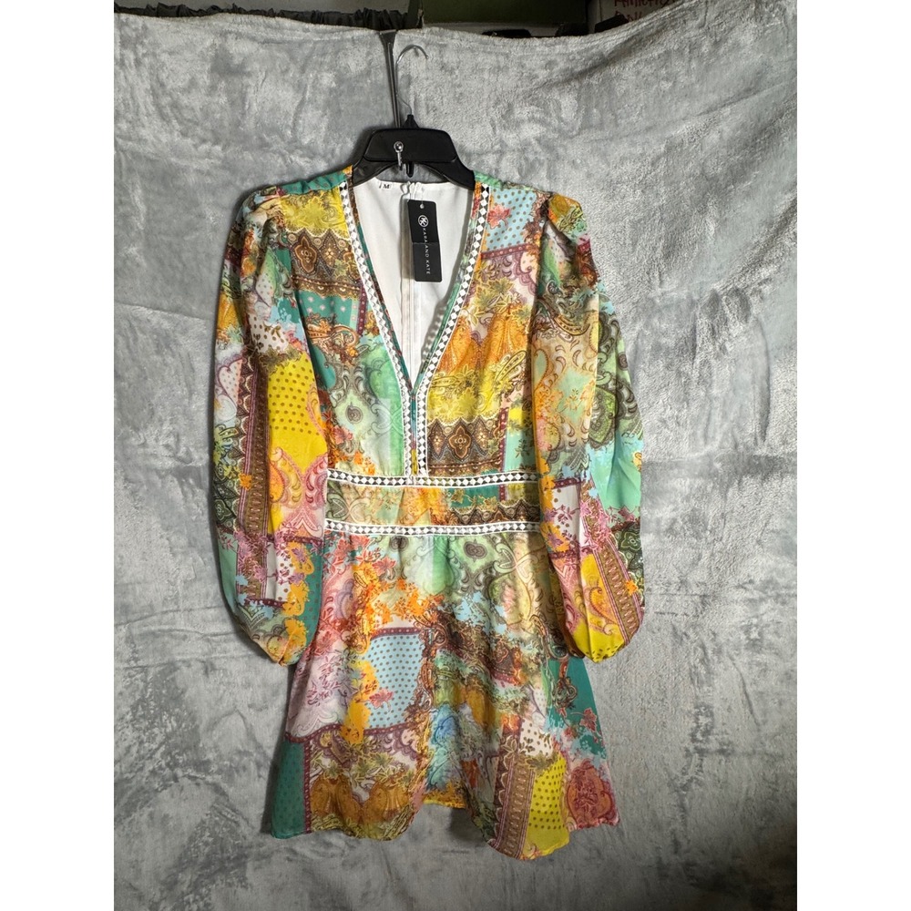 Kara And‎ Kate Patchwork Paisley Print Long Sleeve V Neck Mini Dress Women M
NEW